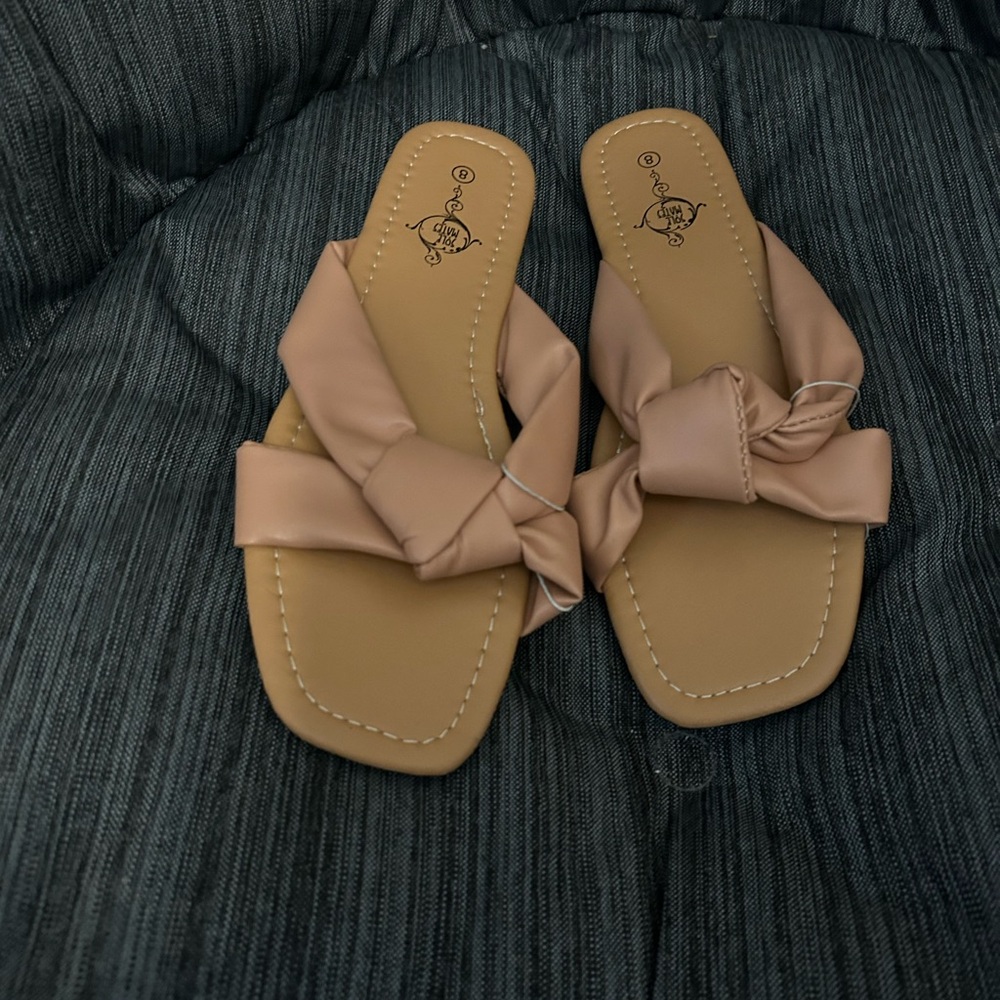 Soul Mates Tan Bow Slide Sandals